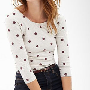 Forever 21 3/4 sleeve scoop-neck polka dot top